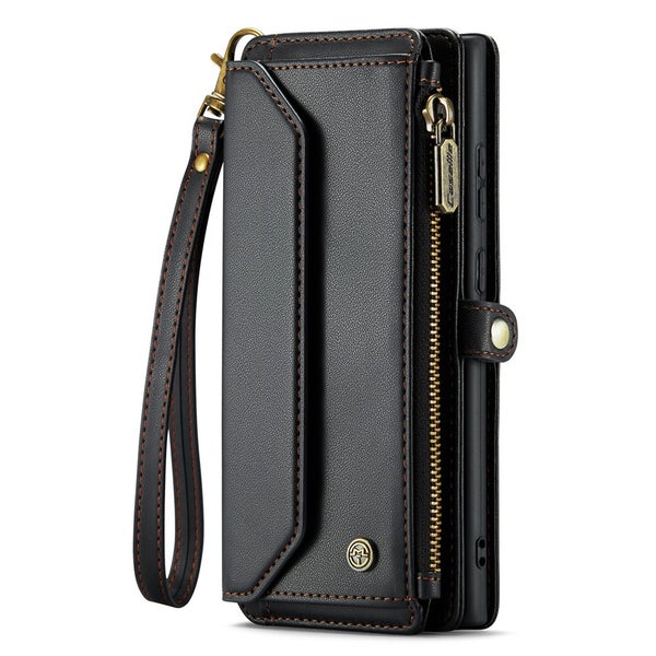 Samsung S24 Ultra Lompakkokotelo (Zipper+Multiple Card Slots, CASEME) &ndash; Musta