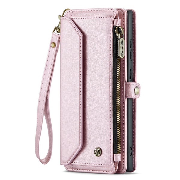 Samsung S24 Ultra Lompakkokotelo (Zipper+Multiple Card Slots, CASEME) &ndash; Pinkki