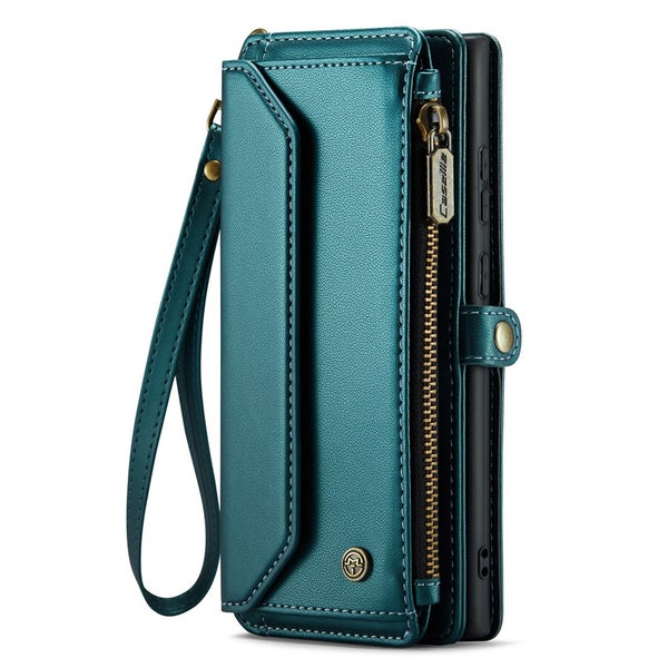 Samsung S24 Ultra Lompakkokotelo (Zipper+Multiple Card Slots, CASEME) &ndash; Vihre&auml;