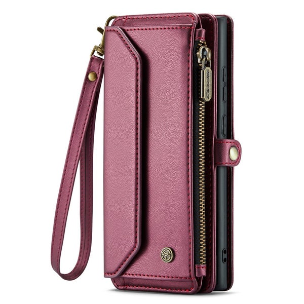 Samsung S24 Ultra Lompakkokotelo (Zipper+Multiple Card Slots, CASEME) &ndash; Viininpunainen