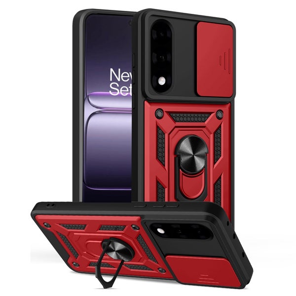 Oneplus Nord 5 Suojakuori (sormuksella ja liukuvalla kameran suojalla) - Punainen