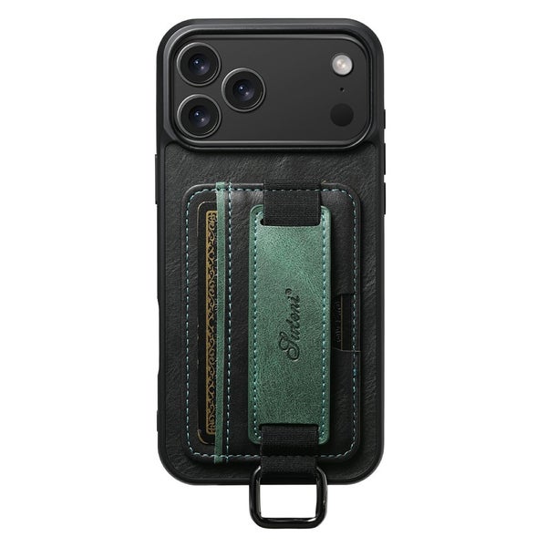 iPhone 17 Pro Max Suojakuori (Korttitaskulla + Joustavalla hihnalla, SUTENI) - Musta