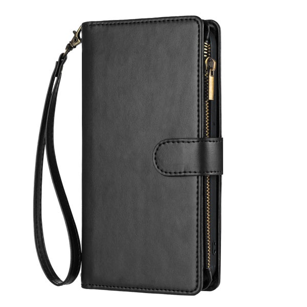 OnePlus 15 Lompakkokotelo (Zipper Wallet with Wrist Strap) - Musta