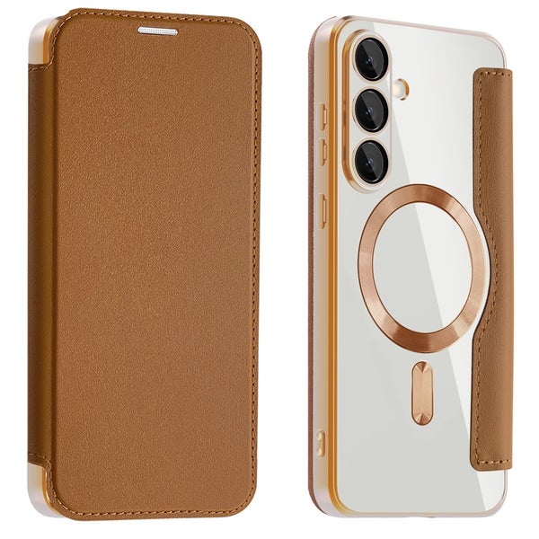 Samsung S25 FE Suojakotelo (PU nahkainen) - Ruskea