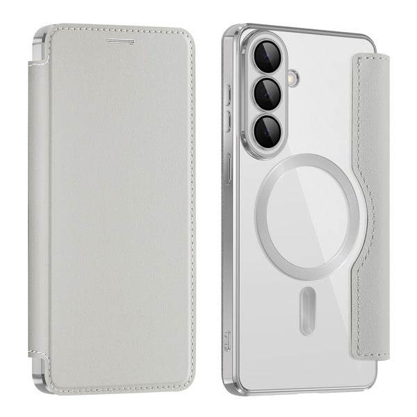 Samsung S26+ Suojakotelo (PU nahkainen, l&auml;pin&auml;kyv&auml; takakansi) - Harmaa