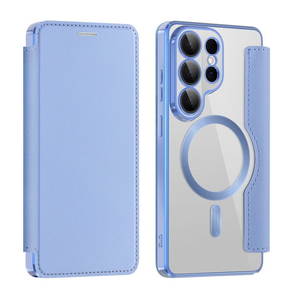 Samsung S26 Ultra Suojakotelo (PU nahkainen, l&auml;pin&auml;kyv&auml; takakansi) - Vaaleansininen