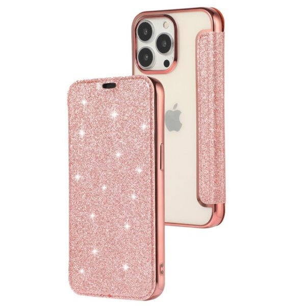 iPhone 15 Suojakotelo (Kimalteleva, Takakansi L&auml;pin&auml;kyv&auml;) - Ruusukulta