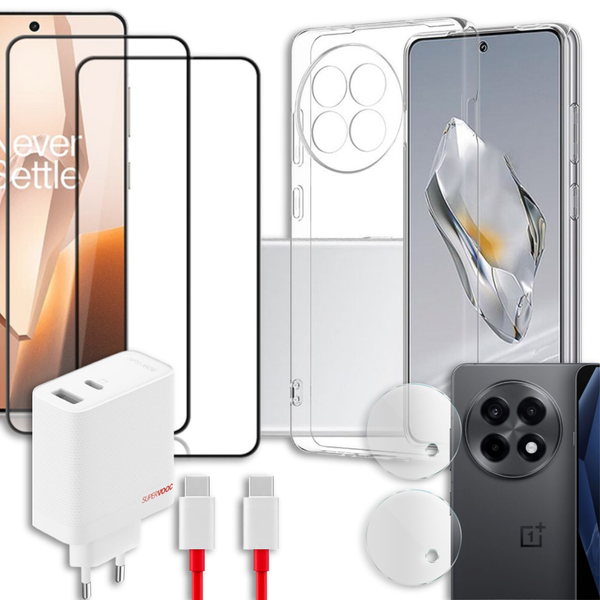 S&auml;&auml;st&auml; yli 18% - OnePlus 13R Panssarilasi 2kpl + Kameran panssarilasi 2kpl + TPU + Laturi 80W -tuotepaketti
